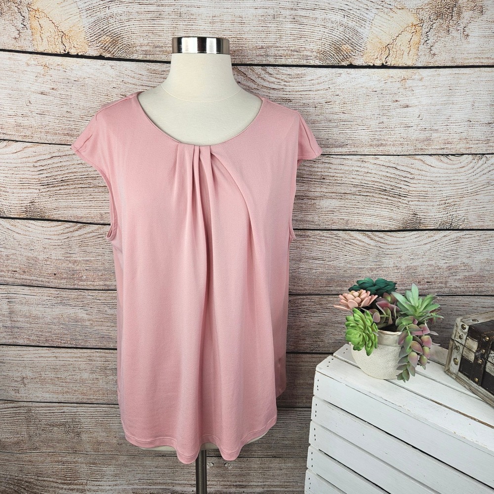 5/$25 Liz‎ Claiborne Womens XL Pink Pleated Scoop Neck Cap Sleeve Blouse Top